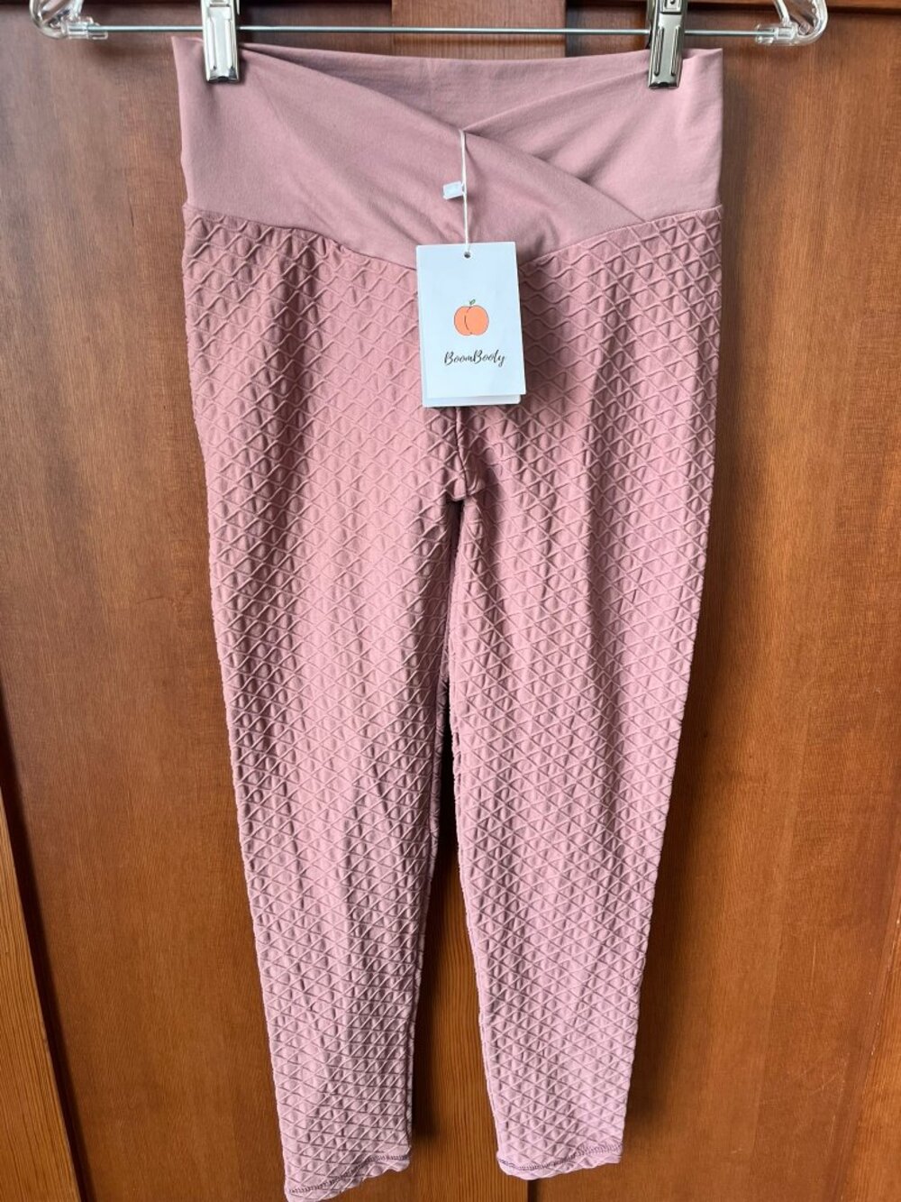 BoomBooty Mauve Honeycomb Textured Scrunch Butt Crossover Leggings Womens Large